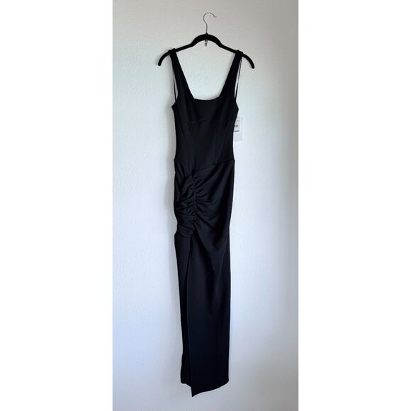 NWT The Mannei Wishaw Ruched Square Neck Scoop Back Maxi Dress in Black Size 2 - Picture 4 of 12